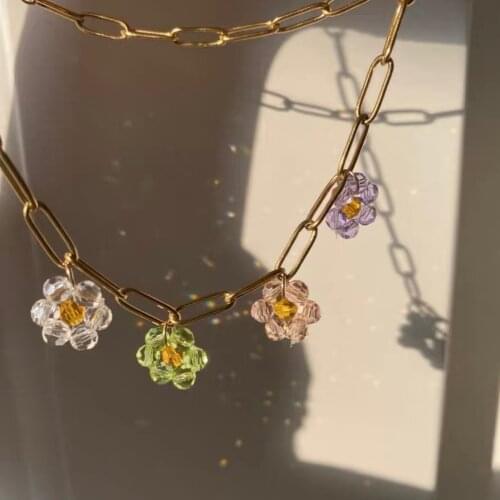 Origin Summer Korean Fashion Multicolor Flower Chokers Necklace for Women Girls Chunky Chain Gold Color Metal Necklace Jewellery