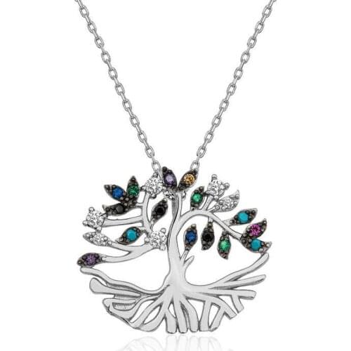 Silver Mix Gemstone Tuba Tree Necklace