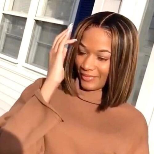 Straight Lace Bob Wig Omber Highlight Brown Middle Part Lace Wig Malaysia Human Hair T Part Lace Wigs Remy Transparent Lace Wig