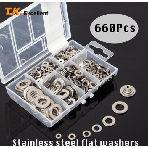 T.K.Excellent Flat Washer 304 Stainless Steel Washers Set Value Kit,660 Pcs gaskets arandelas de metalmetal washer