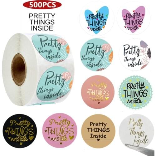Various 500pcs 1" Round Pretty Things Inside Sticker Pink Paper Gold Foil Thank You Stickers Roll Decor Packaging Sealing Label