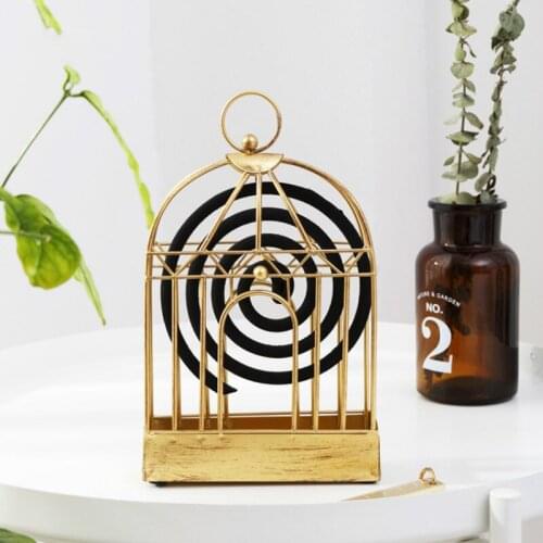 Retro Old Gold Mosquito Incense Rack bird cage craft Mosquito Coil Metal Iron For Home Decoration Accessories Vintage Home Decor