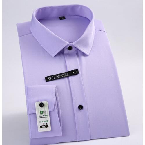 White Mens Dress Shirt Long Sleeve Office Slim Fit Social Business Non Iron Soft Faric Formal Male