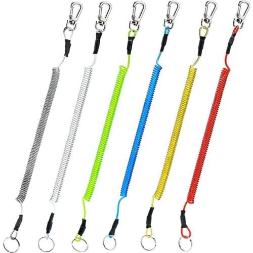 1.2/2/3m Max Stretch Spiral Keychain Elastic Spring Rope Anti-lost Phone Key Ring Metal Carabiner For Outdoor Fishing Lanyards