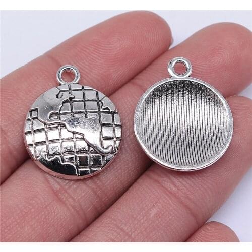 WYSIWYG 10pcs 24x20mm Globe Charm Pendants For Jewelry Making Antique Silver Color Globe Pendants Charm Globe