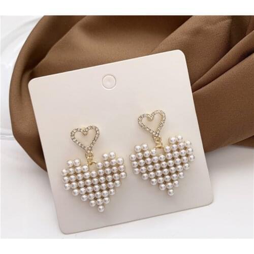 YAOLOGE Fashion Party Wedding Jewelry New Heart Pearl Drop Earrings Geometric Alloy Ear Accessories Gift 2021 For Women Brincos