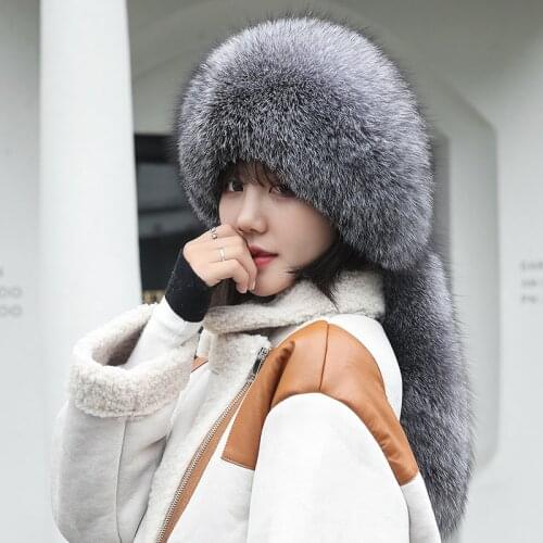 2020 Winter Women Fur Cap Real genuine natural Fox Fur Hats Headgear Russian Outdoor Girls Beanies Cap ladies warm fashion cap