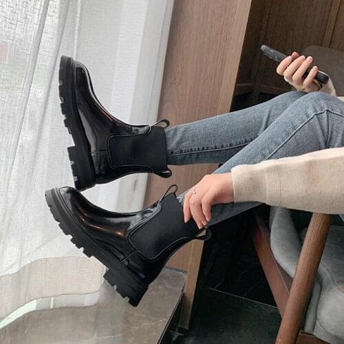 2021 Winter Women Boots Fashion Cow Leather Chelsea Boots Round Toe ZIP Platform Boots Women Shoes Motorcycle Boots