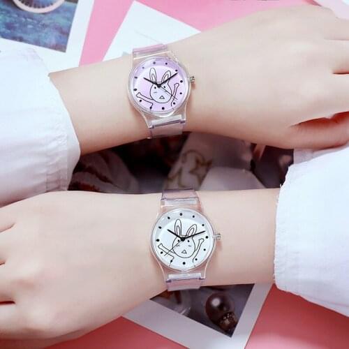 Ladies Watch Korean Version of Simple Trend Cool Transparent Candy Color Small Dial Children Cartoon Pattern Personality Watch