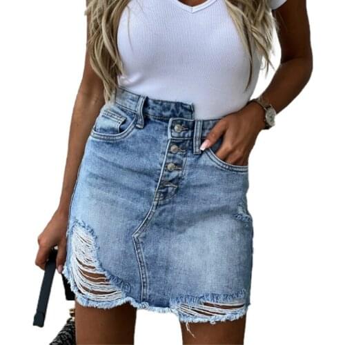 Women Denim Mini Skirts Summer Fashion High Waist Frayed Korean Skirt Sexy Package Hip Skirts Harajuku Plus Size