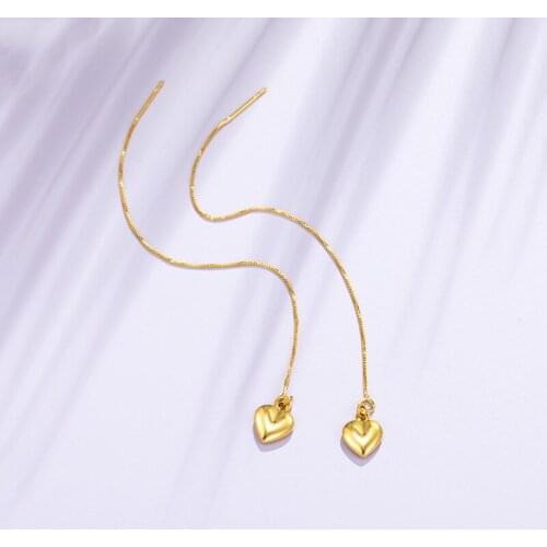 24K Gold Earrings For Women Vintage Heart Drop Earrings for Wedding Engagement Fine Jewelry Earrings Gift boucle d'oreille