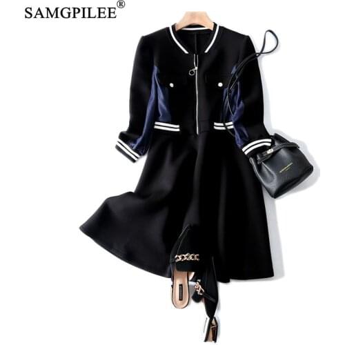 Dress Autumn 2021 Casual Patchwork Three Quarter Sleeve Vintage Dress Button Knee-length Stand Collar Winter Dresses Women 4XL