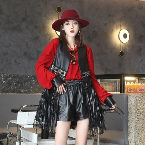 2021 New Style Womens Fashion Genuine Leather Vest WIth Tassels