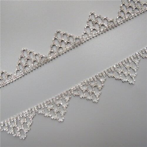 1 Yard Silver Triangle Diamond Rhinestones Trim Ribbon Blinking Crystal Metal Chain For Clothes Dress Bag Shoes Accessories