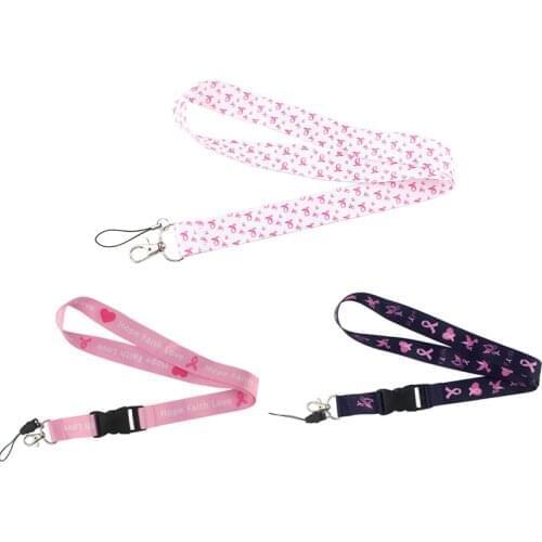 10pcs/lot J2537 Breast Cancer Printed Caring for Women Lanyard Key Strap for Phone Keys Lanyards ID Badge with Key Ring Holder