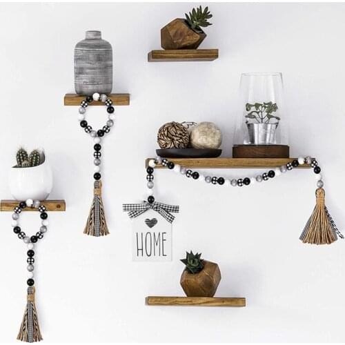 3 Pack Wood Beads Garland with Tassels Farmhouse Rustic Bead Garland with Home Sign Farmhouse Wall Hanging Decorations