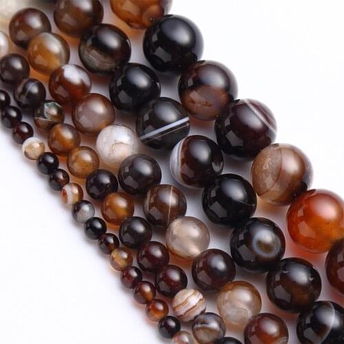 4 6 8 10 12mm Coffee Stripe Agates Beads Natural Stone Round Loose Beads for Jewelry Making DIY Bracelet Necklace