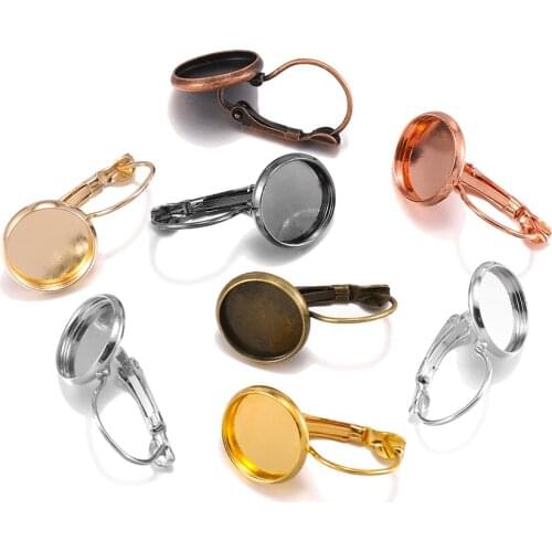 8 10 12 14 16 18 20 25 mm French Lever Cabochon Earring Setting Blank Earring Base Cameo Bezels Tray For Jewelry Making Supplies