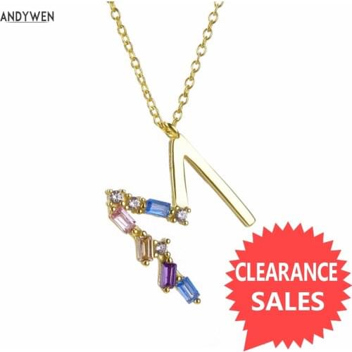 ANDYWEN 925 Sterling Silver Letter A - Z Popular Letter Long Chain Choker Necklace Initial Alphabet Fine Luxury Jewelry Gift