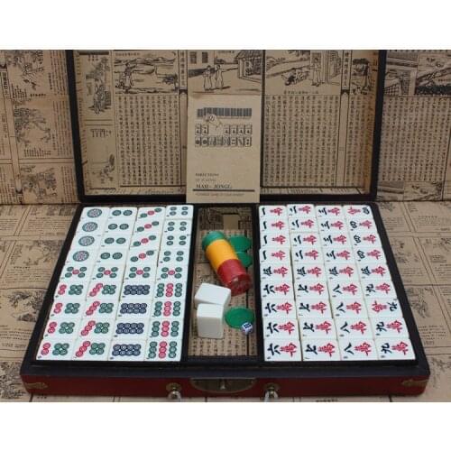 Antique Mahjong English mahjong tourism mahjong large mahjong with antique leather box