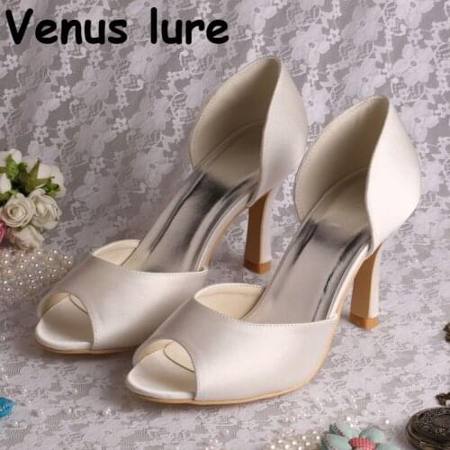 Brand Name Ivory Peep Toe Heels D'Orsay Satin Bride Shoes for Wedding Handmade