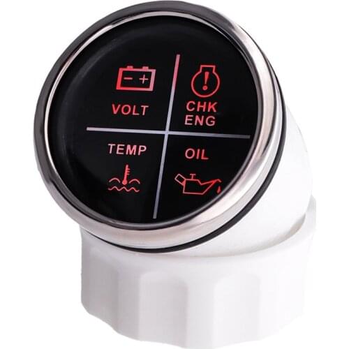 Car 4 LED Alarm Gauge With Volt/Oil Press/Water Temp/Check Engine Alarm Indicator Meter 52MM With Red Backlight 9-32V