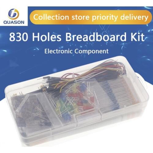 Electronics Component Basic Starter Kit with 830 Tie-points Breadboard Cable Resistor Capacitor LED Potentiometer Box Packing