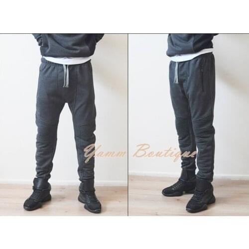 Pintuck Knee Seaming Cargo Mens Slim Cuffed Biker Lounge Tactical Joggers Sweatpants