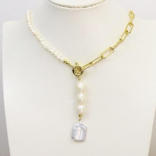 10 Strand Fashion Fresh Water Pearl Pendant Necklace Gold Fashion Trend Necklace Pearl Metal Chain Necklace Jewelry