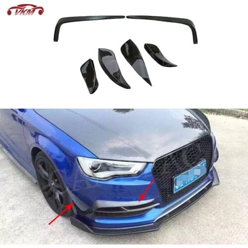 Carbon Fiber Front Fog Lamp Eyelid Frame Covers for Audi A3 S3 Sedan 2013-2016 Bumper Side Canards Fins Winglet Trims