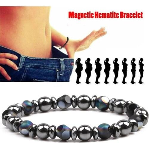 Black 6.5cm Cool Magnetic Bracelet Beads Hematite Stone Therapy Health Care Magnet Hematite Beads Bracelet Mens Jewelry