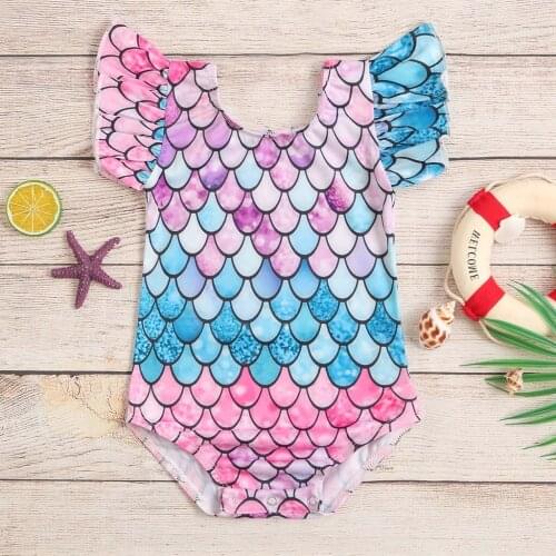 Baby Kids Girl Summer Ruffles Fly sleeve Print One Piece Swimsuit Swimwear One Piece Swimsuit One Suit Girl Swimwear Summer