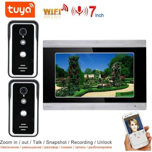 TUYA app Two to One Video Intercom WIFI Video Doorbell Security Intercom System 7 Inch Monitor Support 128G Card and 2 Cameras