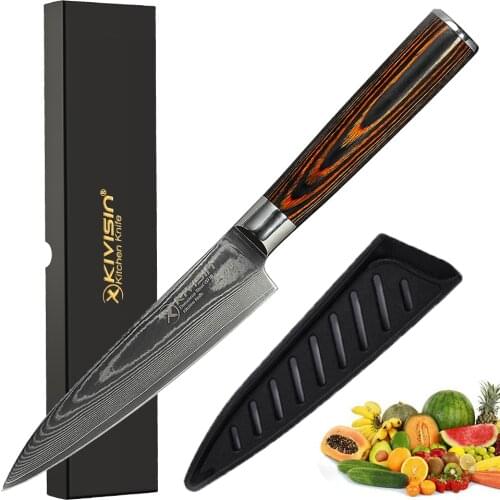 5" Utility Knife Fruit Vegetable Kitchen Knife With Sheath Chef Knives 67 Layer Damascus VG10 Steel Wooden Handle Knife Slicer