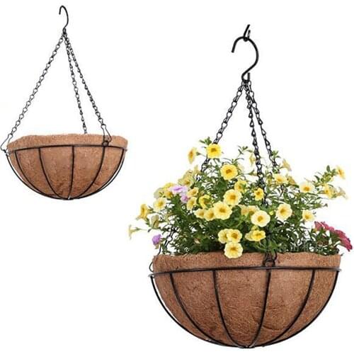 Metal Hanging Basket Plant Hanger Basket with Coir Liner Flowerpot Lifting Chain Hanging Holder Garden Home Balcony Decor