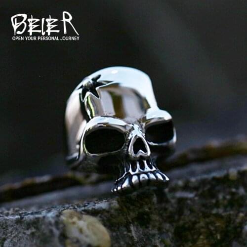 Beier Punk ring 316L Stainless Steel Polished Satan Hexagram Skull difference colour Personality Fashion Jewelry BR8-022