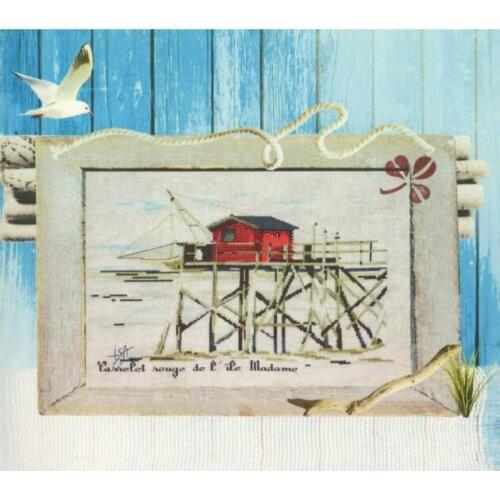 Top Quality Counted Cross Stitch Kit Le Carrelet Rouge Red Cabin Hut Wood House At Beach Isabelle