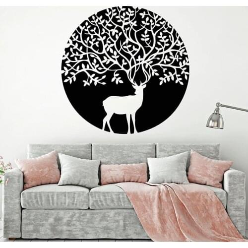 Forest Deer Wall Decal Animal Reindeer Tribal Tree Nature Door Window Vinyl Sticker Kids Bedroom Nursery Interior Decor Art E863