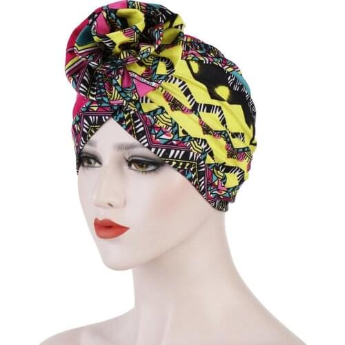 New Women Floral Turban Hat Bohemia Style Beanie Twist Flower Headwear Accessories India Hat Muslim Scarf Cap Hair