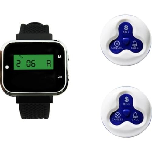 Waiter Pager Call Customer 1 Wrist Watch Receiver + 2 Waterproof Buttons for Fast Food Restaurant Church Office Bar