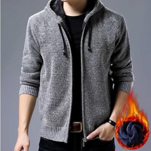 Autumn Winter Men Warm Cardigan Sweatercoat 2020 Men Fleece Hooded Sweater Male Casual Knit Hoody Sweatshirt Man Outwear Sweater