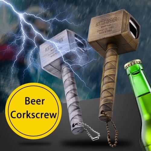 2021 New Creative Silver Copper Beer Bottle Openers With Magnetic Multifunction Hammer Of Thor Shaped Corkscrew With Long Handle