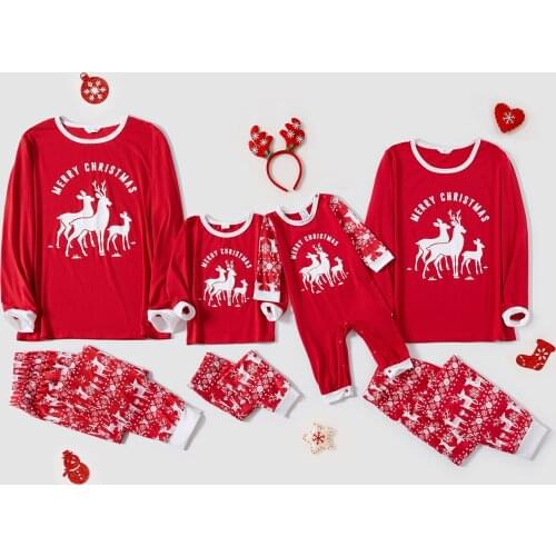 PatPat Christmas Reindeer and Letter Print Red Family Matching Long-sleeve Pajamas Sets (Flame Resistant)