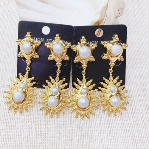 Natural Pearl Earrings For Woman 24K Gold Baroque Star Dangle Earrings Luxury Jewelry Wholesale 3Pairs
