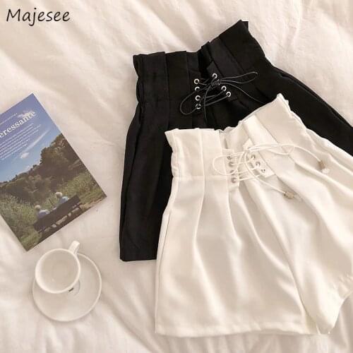 Women Shorts Criss-Cross Drawstring Regular Popular Fashion High Waist Summer Simple Women Solid Retro Loose Daily New Chic