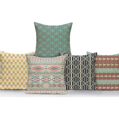 Nordic Geometry Cushions Cover Line Style Decorative Pillows Case Car Cushion Covers Colorful Lattice Pillows Cases Kissenbezug