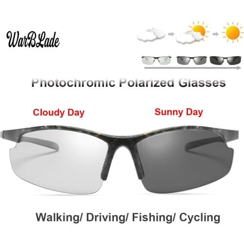 WarBLade Men Photochromic Sunglasses Rimless Anti-glare Polarized Sunglasses Driving Fishing Chameleon Discoloration Sunglasses