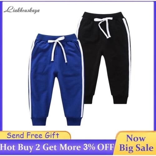 2019 Pants For Boys Spring Autumn Casual Pants Cotton Double Bar Jogging Pants Teen Elastic Waist Sweatpants Girls Loose Pants