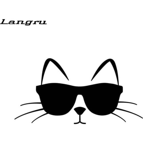 Langru 14CM*7.2CM Fury Cat With Sunglasses Vinyl Decal Car Sticker Feline Pet Love Car Accessories Jdm