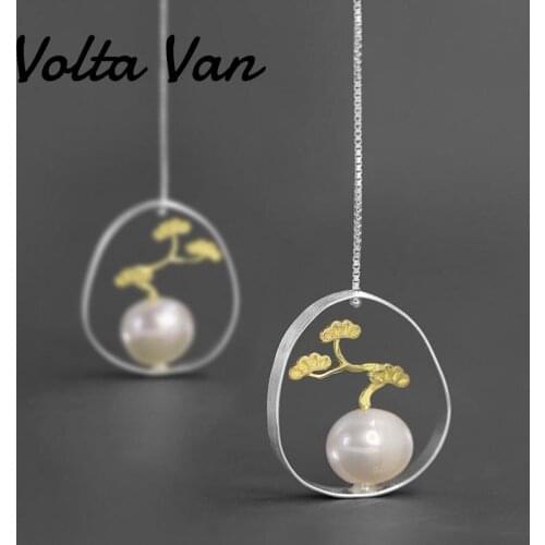 Volta Van Freshwater Pearls Drop Earrings 925 Sterling Silver 2021 New Pine Tree Elegant Vintage Anniversary Silver Earrings